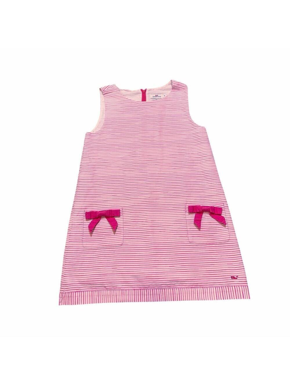 Vineyard Vines Girls Pink Stripe Bow Pocket Dress Size 14